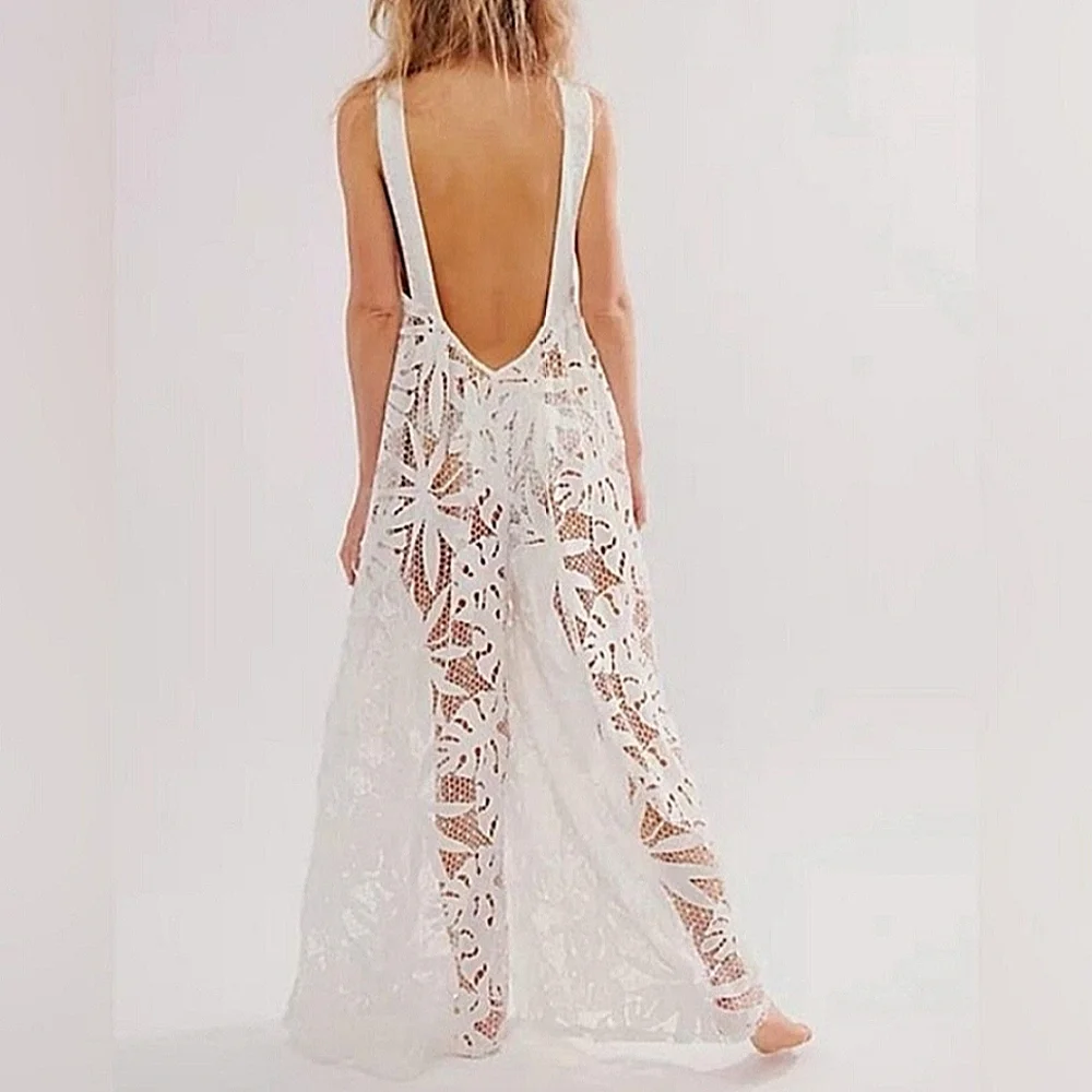 NWOT Free People FP Intimately La Vida White Crochet Cutout Lace Floral Jumpsuit - Picture 3 of 13